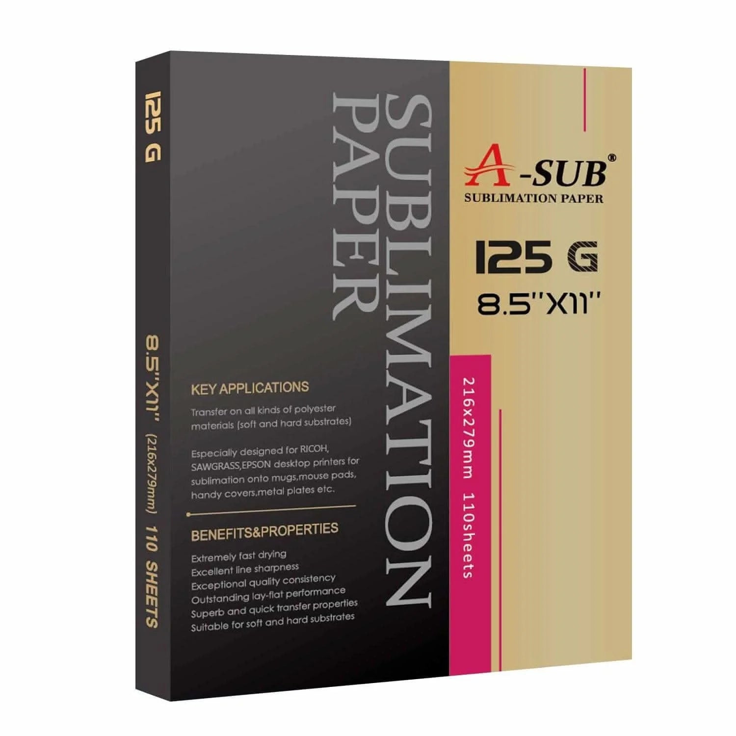 A-SUB 8.5" x 11" Sublimation Paper 125gsm, 110 Sheets