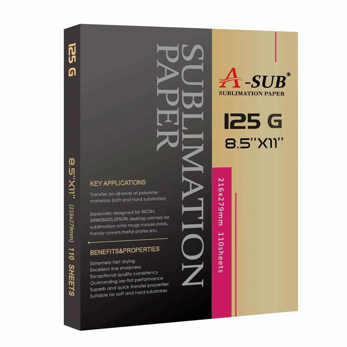 A-SUB 8.5" x 11" Sublimation Paper 125gsm, 110 Sheets